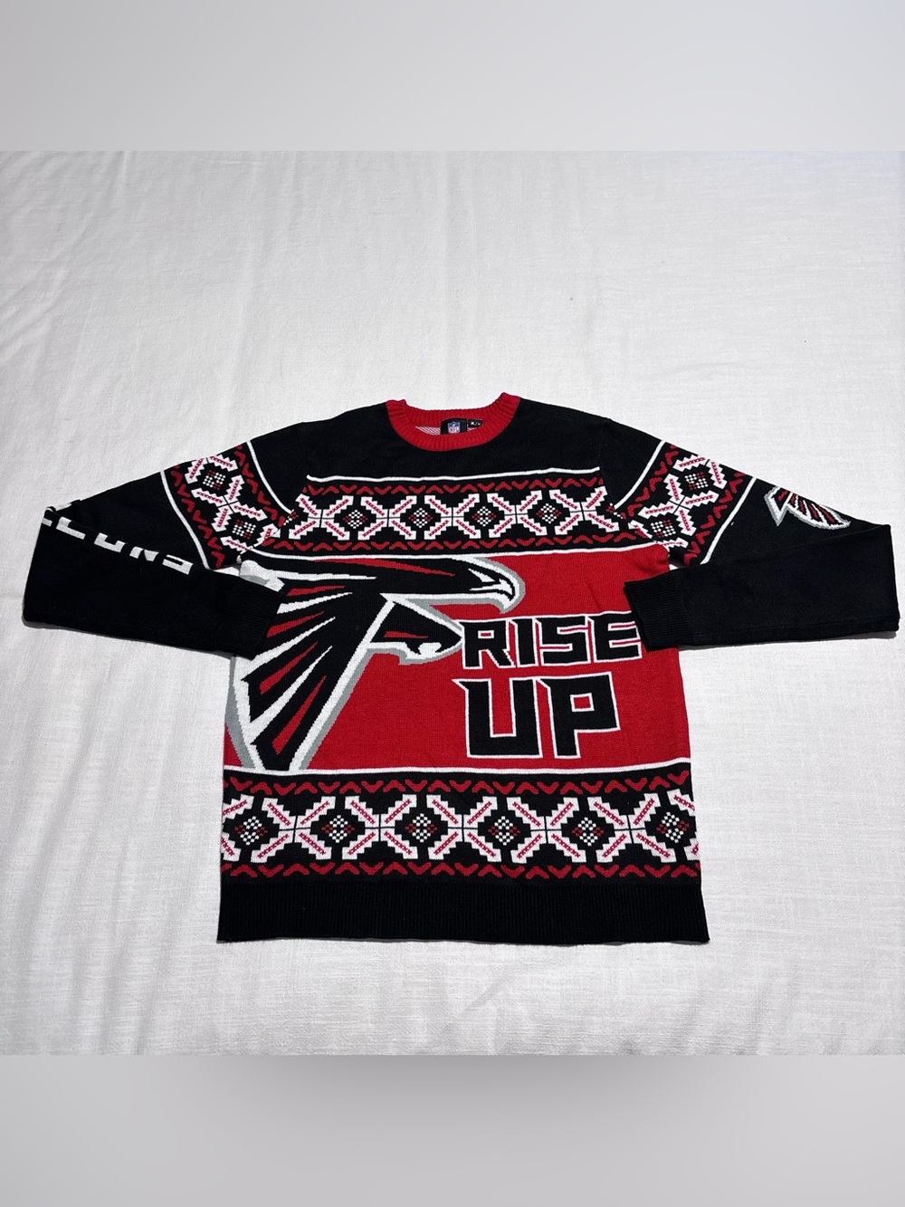 NFL Team Apparel Atlanta Falcons Ugly Christmas Sweater | Black/Red | Sz Medium
